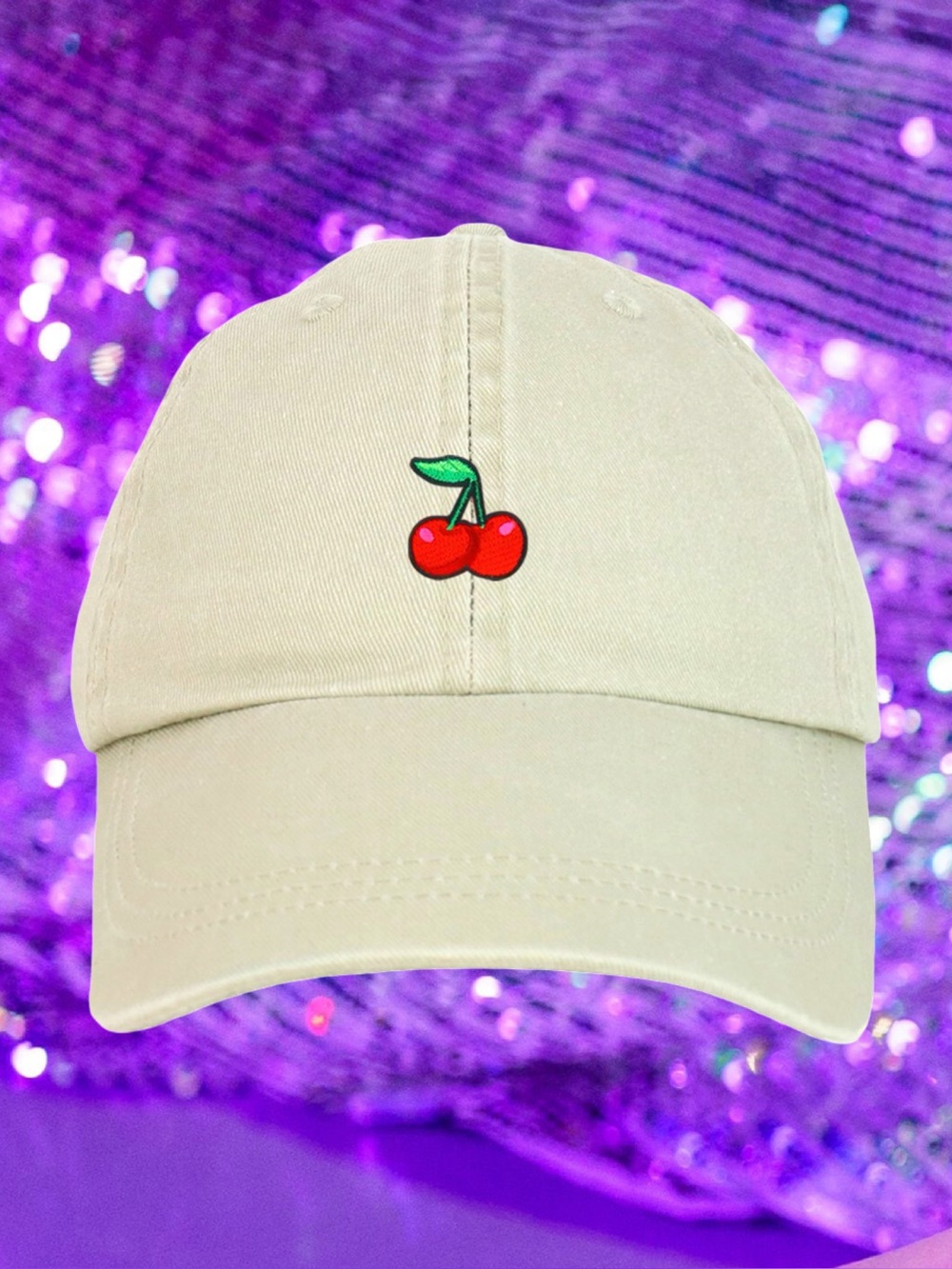 🆕Boutique Women’s Gray Embroidered Cherry Adjustable Baseball Cap Hat❤️❤️